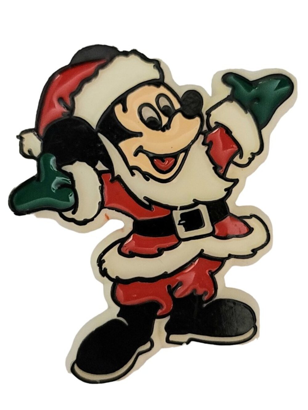 Walt Disney Made By Monogram Products Inc Vintage Plastic Santa Mickey Mouse Pin